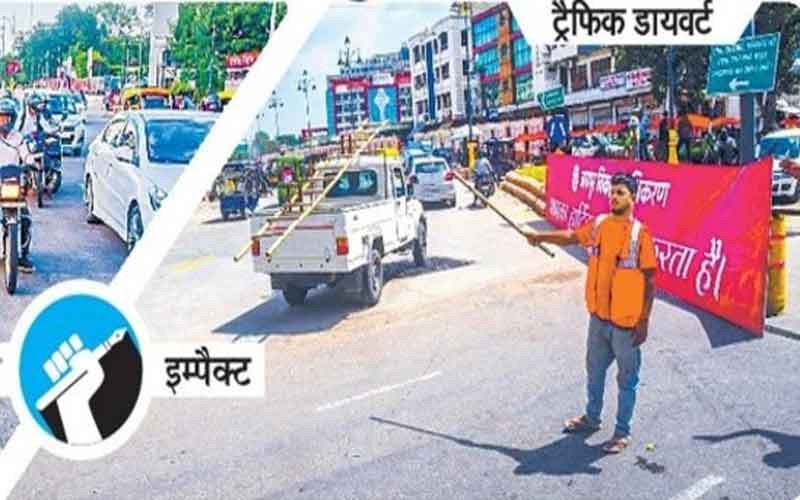 फिता कटाने कि ऐसी जल्दी... लक्ष्मी मंदीर तिराहे पर 4 दिन मे भी व्यवस्था दुरूस्थ नहीं