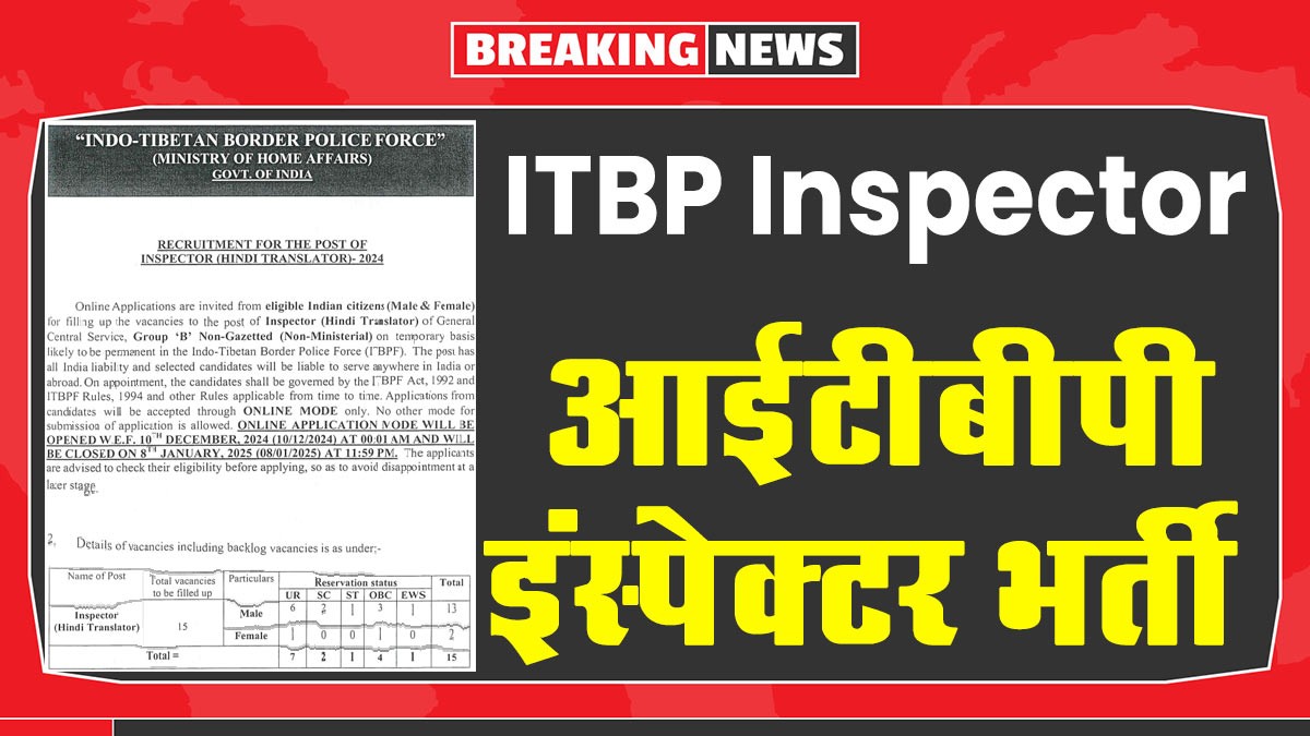 ITBP Inspector Recruitment: ITBP में इंस्पेक्टर पदों पर भर्ती के लिए नोटिफिकेशन जारी
