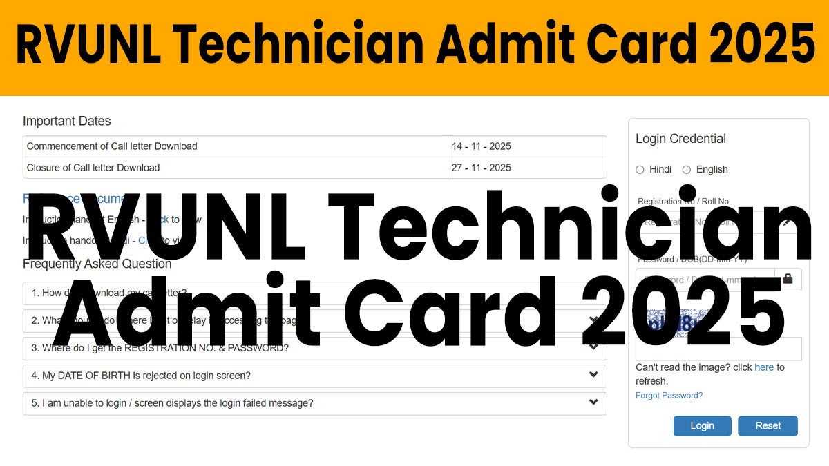RVUNL Technician Admit Card 2025 जारी, 24 से 27 नवंबर परीक्षा
