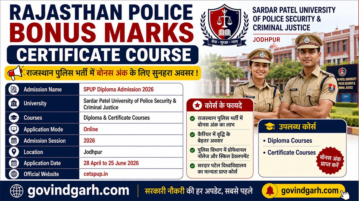 Rajasthan Police Bonus Marks Certificate Course 2026: राजस्थान पुलिस भर्ती में बोनस अंक दिलाने वाले कोर्स के आवेदन शुरू