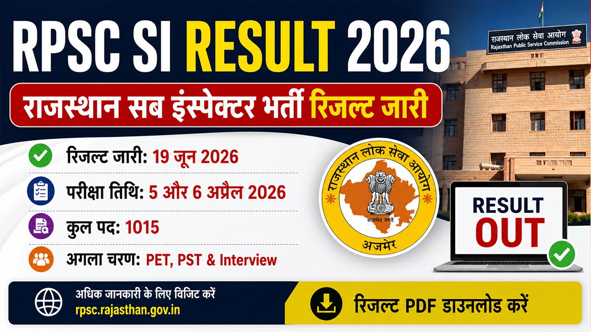 RPSC SI Result 2026 Released, Merit List PDF Download