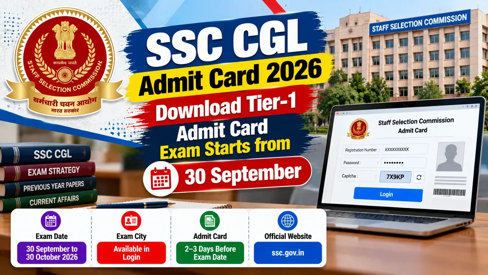 SSC CGL Admit Card 2026: Download Tier-1 Admit Card, Exam Starts from 30 September