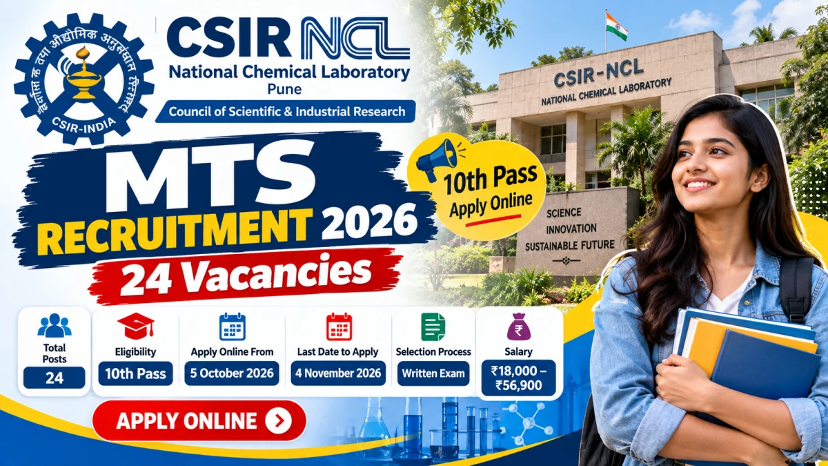 CSIR NCL MTS Recruitment 2026: 24 Vacancies for 10th Pass, Apply Online
