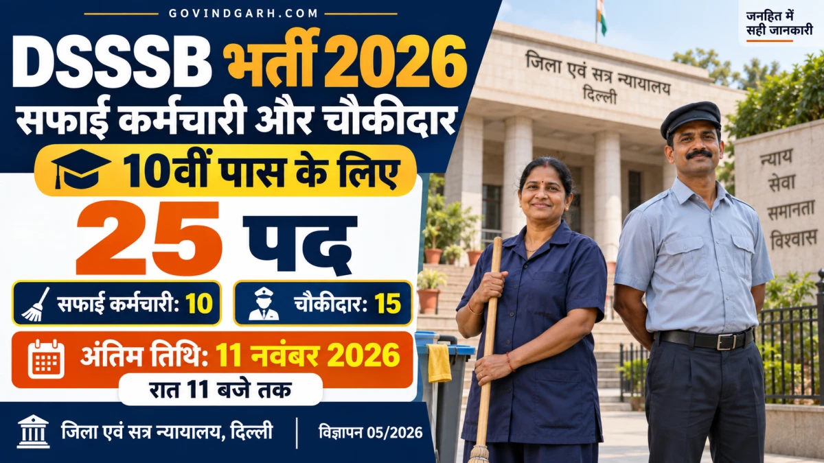 DSSSB Recruitment 2026: सफाई कर्मचारी व चौकीदार के 25 पद