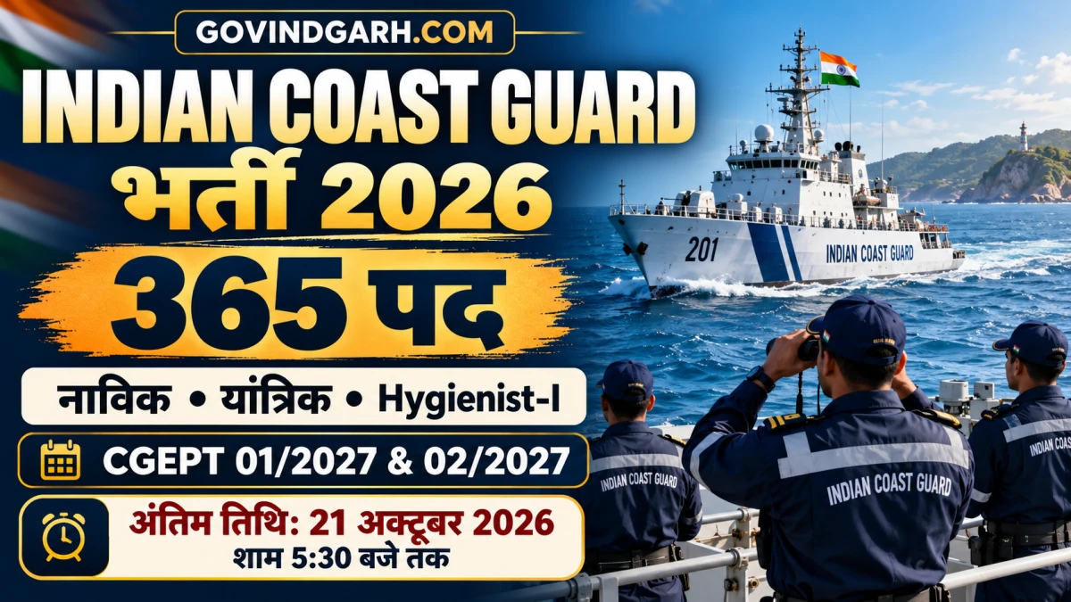 Indian Coast Guard Recruitment 2026: 365 पद, Last Date 21 Oct