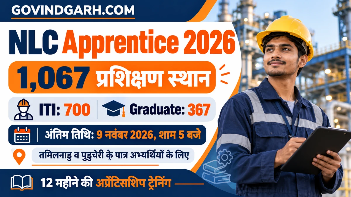 NLC Apprentice Recruitment 2026: 1067 सीटें, आवेदन 9 नवंबर तक